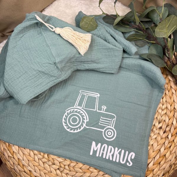 Badeponcho mit Traktor und Name