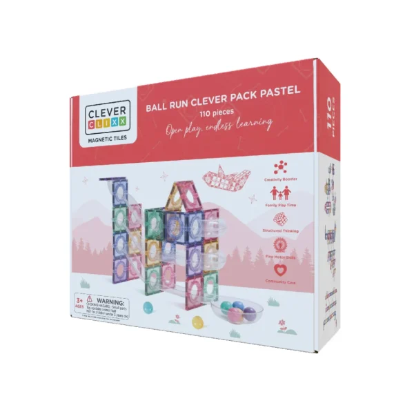 Cleverclixx | Magnetbausteine Ball Run Clever Pack Pastel | 110 Teile