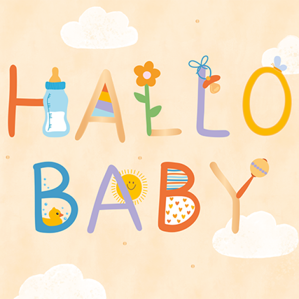 Doppelkarte Hallo Baby bunt